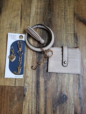 Time and Tru  Wristlet Card Holder with Gold J Charm, Tassel Keyring & Charm Set